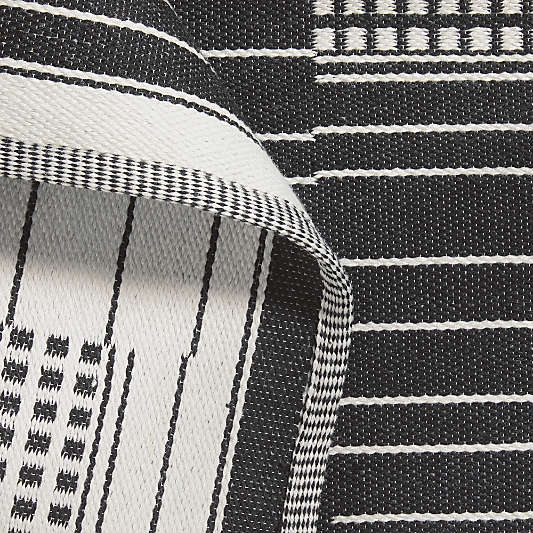 Graphic Stripe Black Handwoven Flatweave Kids Performance Area Rug 6'x9'