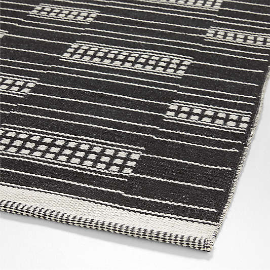 Graphic Stripe Black Hand Woven Flatweave Kids Performance 12"x18" Rug Swatch