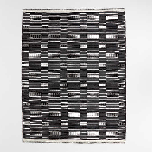 Graphic Stripe Black Handwoven Flatweave Kids Performance Area Rug 5'x8'