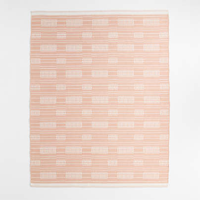 Graphic Stripe Elegant Pink Handwoven Flatweave Kids Performance Area Rug 8'x10'