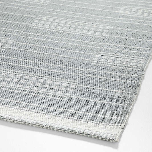 Graphic Stripe Mist Blue Hand Woven Flatweave Kids Performance 12"x18" Rug Swatch