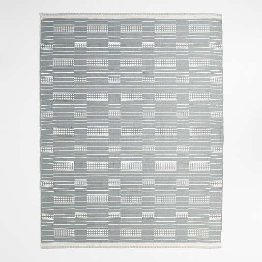 Graphic Stripe Mist Blue Handwoven Flatweave Kids Performance Area Rug 5'x8'