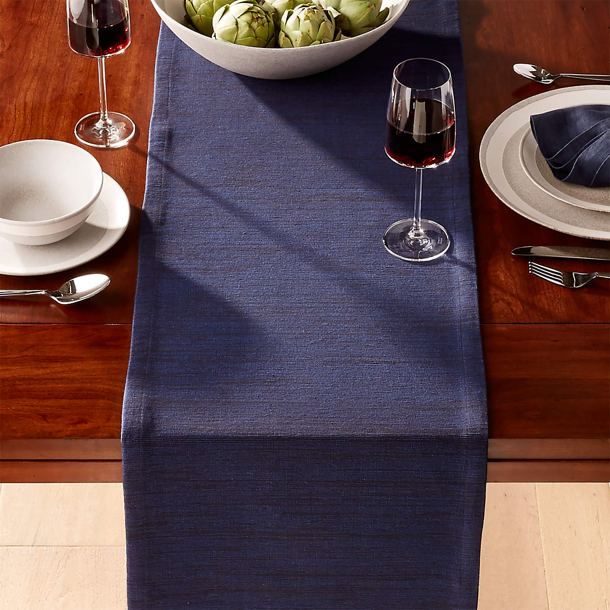 Navy Grasscloth Print by jenlats Abstract Table Runner Minimalist  Blue White Traditional Navy Cotton Sateen Table Runner by Spoonflower