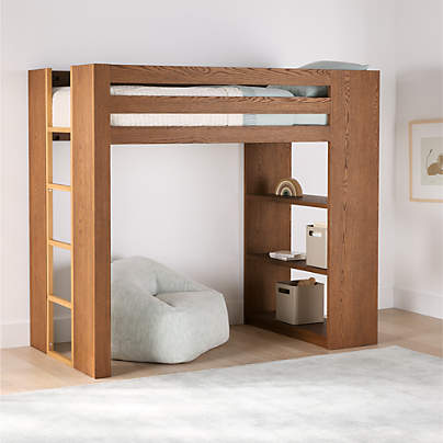 Grayson Barley Brown Wood Kids Storage Loft Bed with Built-In Ladder