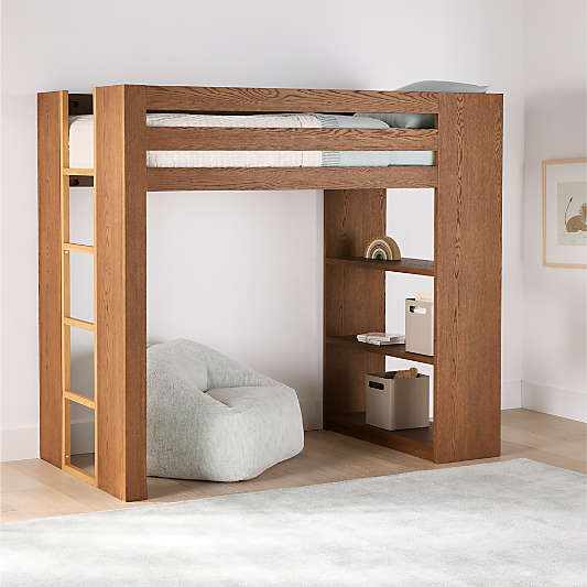 Grayson Barley Brown Wood Kids Storage Loft Bed with Built-In Ladder