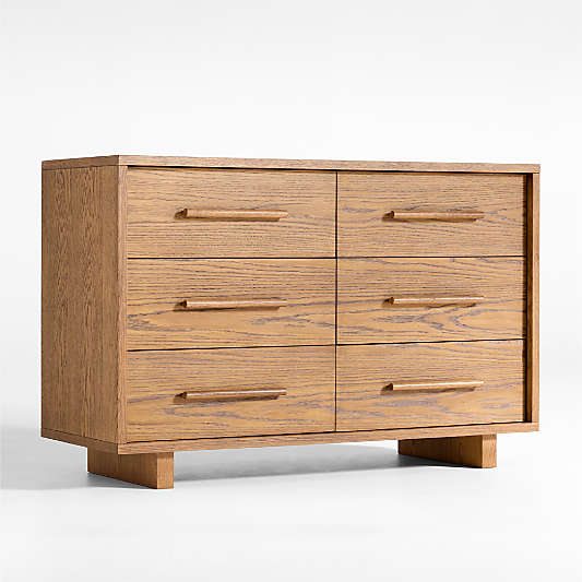 Grayson 52" Barley Brown Wood Wide 6-Drawer Kids Dresser