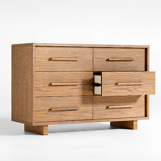 Grayson 52" Barley Brown Wood Wide 6-Drawer Kids Dresser