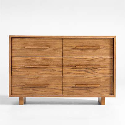 Grayson 52" Barley Brown Wood Wide 6-Drawer Kids Dresser