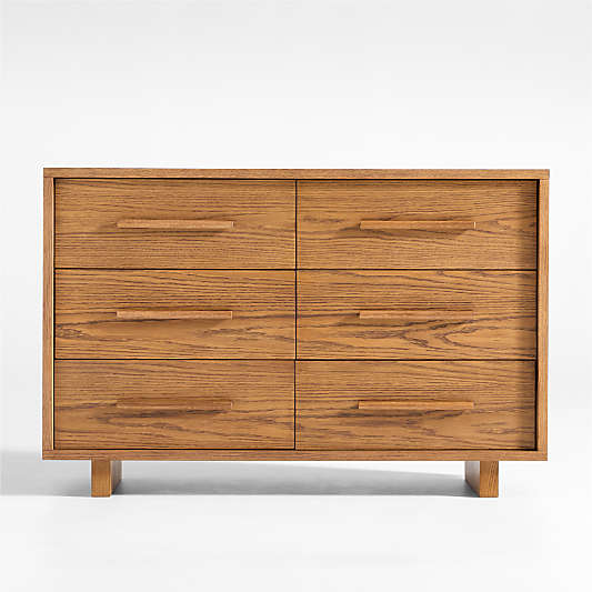 Grayson 52" Barley Brown Wood Wide 6-Drawer Kids Dresser