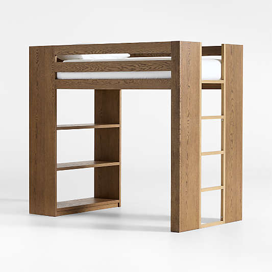 Grayson Barley Brown Wood Kids Storage Loft Bed with Built-In Ladder