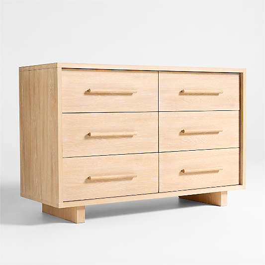 Grayson 52" Natural Brown Oak Wood Wide 6-Drawer Kids Dresser