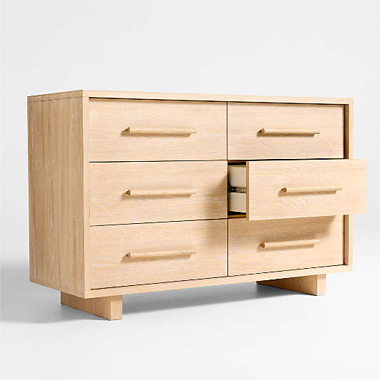 Grayson 52" Natural Oak Wood Wide 6-Drawer Kids Dresser