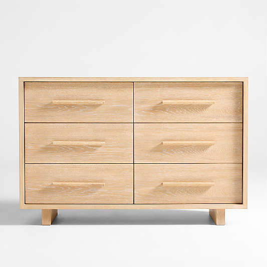 Grayson Natural Brown Oak Wood Wide 6-Drawer Kids Dresser