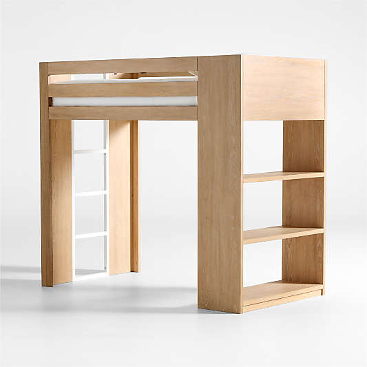 Grayson Natural Oak Wood Kids Storage Loft Bed with Built-In Ladder