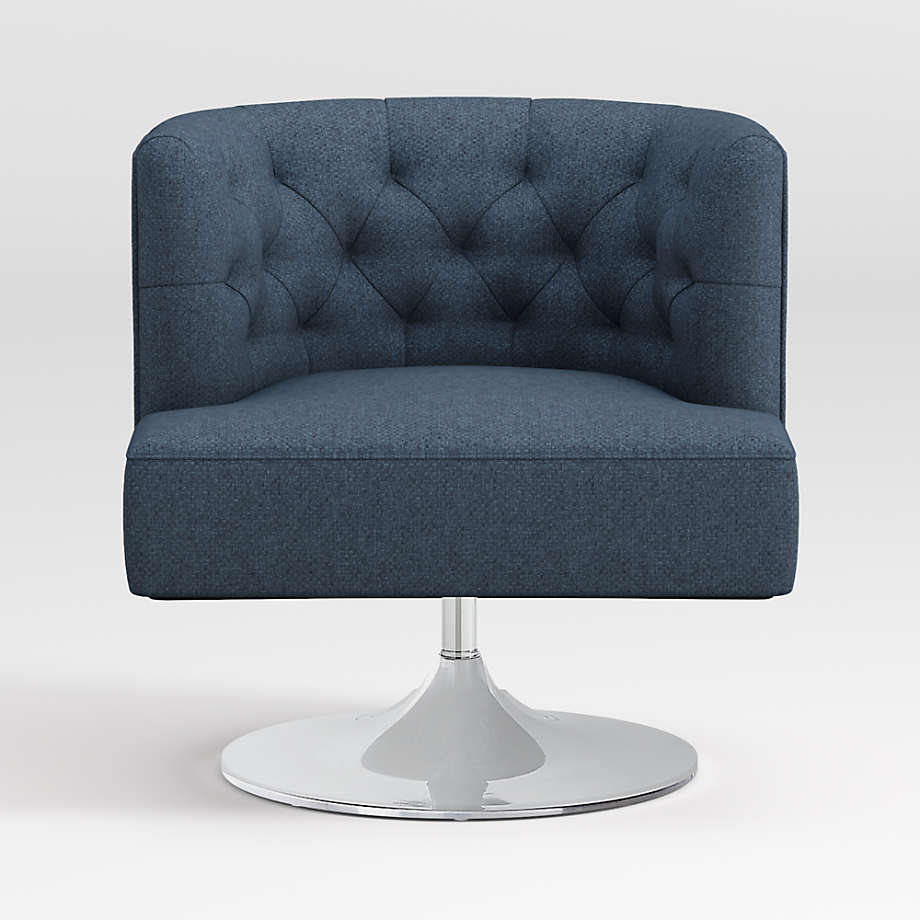 Grayson Blue Tufted Swivel Chair Reviews Crate And Barrel