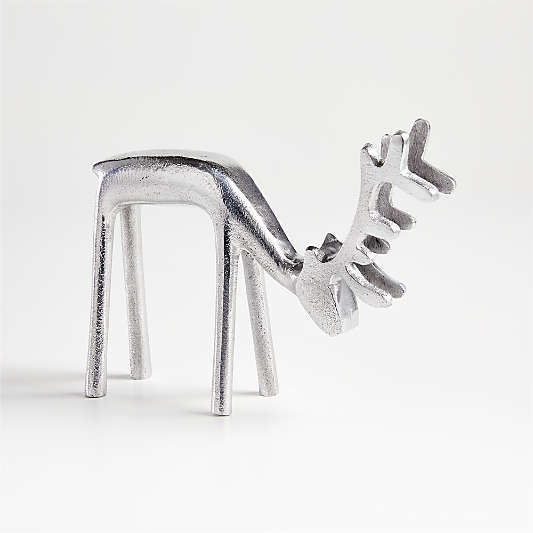 Silver 5" Grazing Reindeer Sculpture