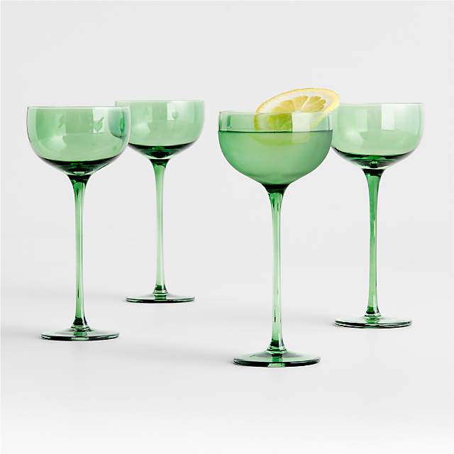 Art Glass Small Drinking Glasses Clear And Green Set Of 7
