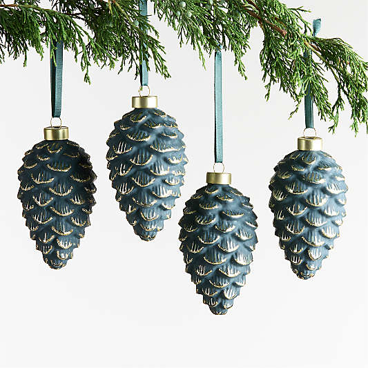 Green & Brass Pinecone Christmas Tree Ornament, Set of 4