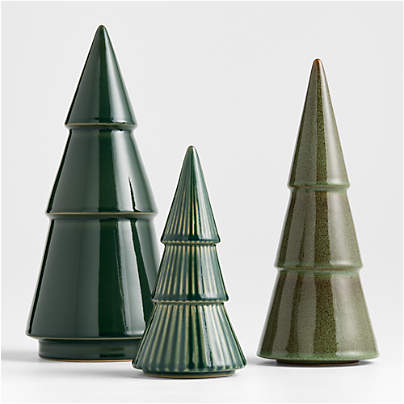Green Ceramic Holiday Trees, Set of 3