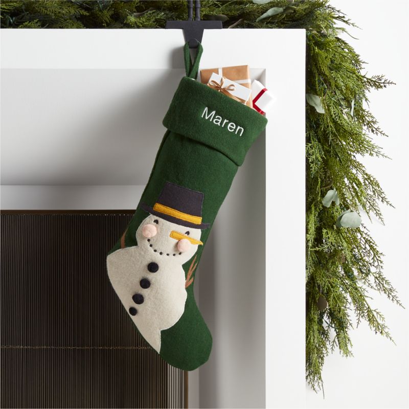 Green Felt Snowman Kids Christmas Stocking