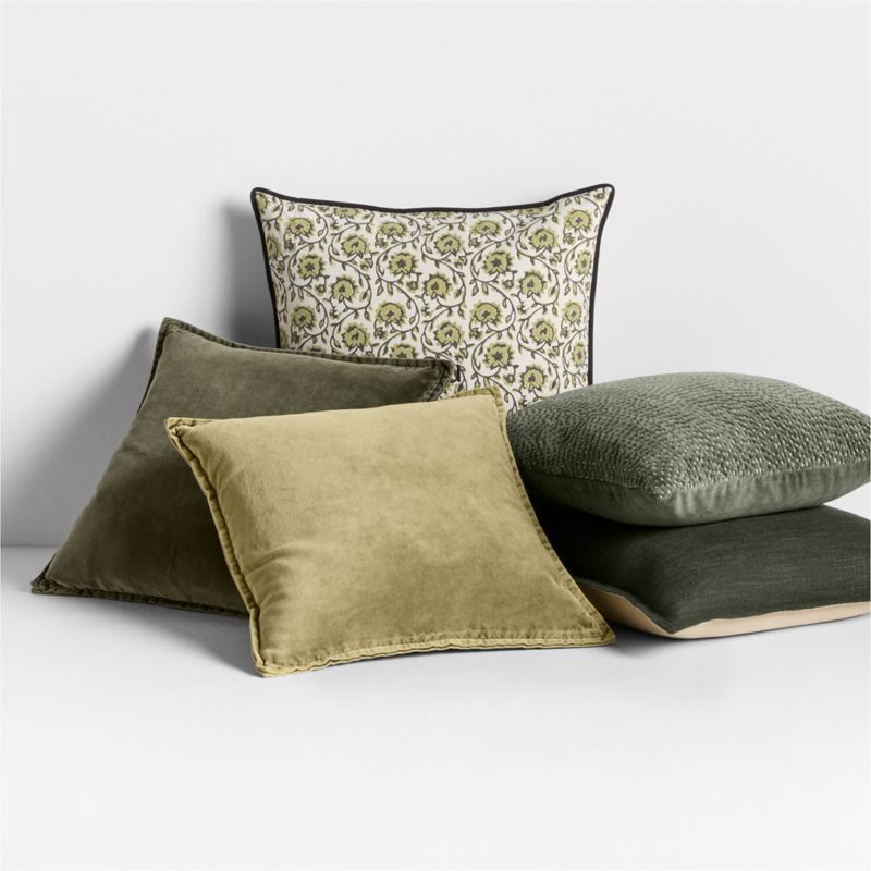 Washed Cotton 23"x23" Olive Green Floral Block Print Throw Pillow with Feather Insert - image 5 of 7