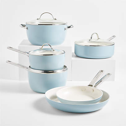 GreenPan Padova Hard Anodized Healthy Ceramic Nonstick, 10 Piece Cookware  Pots and Pans Set, PFAS-Free, Dishwasher Safe, Light Blue