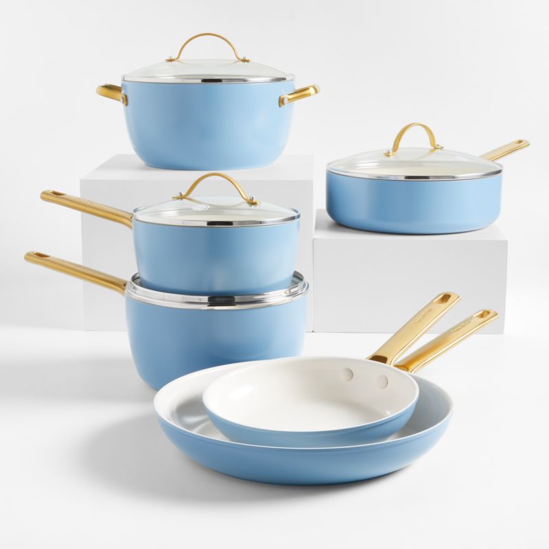 Crate & Barrel EvenCook Ceramic Deep Teal Ceramic Nonstick 8-Piece Cookware  Set with Bonus + Reviews