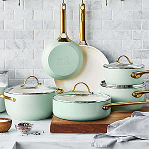 GreenPan Reserve Sky Blue 10-Piece Ceramic Non-Stick Cookware Set + Reviews, Crate & Barrel