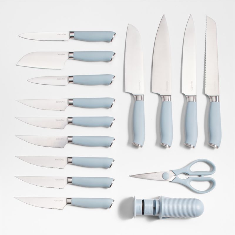 GreenPan ™ Blue Haze Ultimate 16-Piece Titanium Knife Block Set with Bonus Cookbook