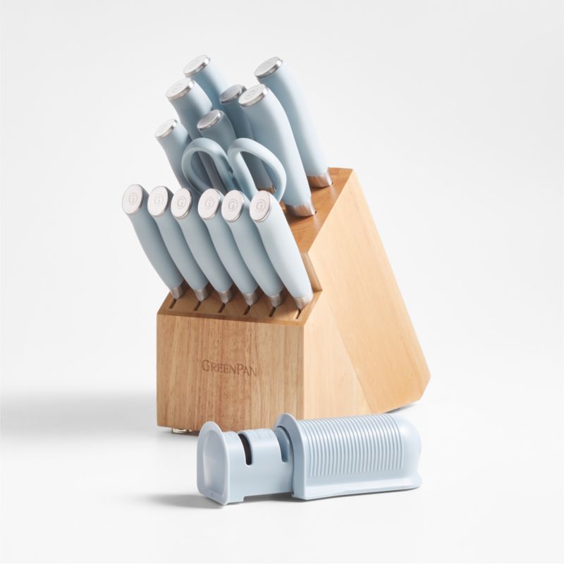 GreenPan ™ Blue Haze Ultimate 16-Piece Titanium Knife Block Set with Bonus Cookbook