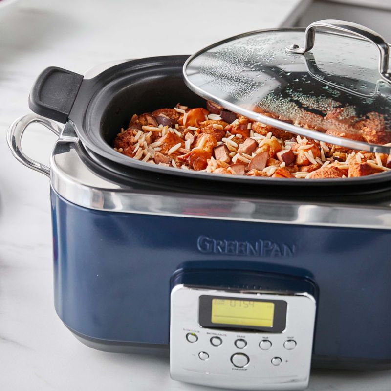 GreenPan Elite Oxford Blue Slow Cooker + Reviews | Crate & Barrel