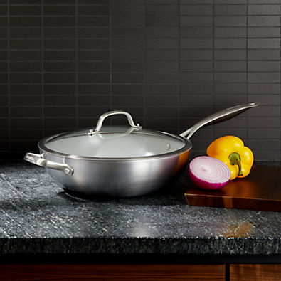 View GreenPan ™ Venice Pro Stainless Steel 12" Ceramic Non-Stick Wok with Lid and Helper Handle details