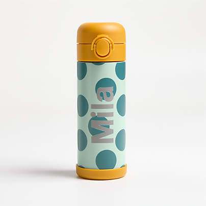 Green Polka Dot Insulated Stainless Steel Kids Water Bottle with Straw and Leak-Proof Lid