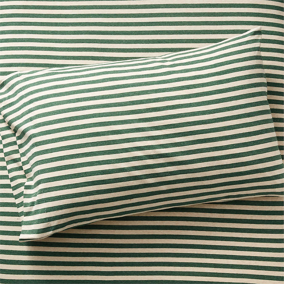 Modern Comfy Tee Green Stripe Organic Cotton Jersey Kids Twin Sheet Set