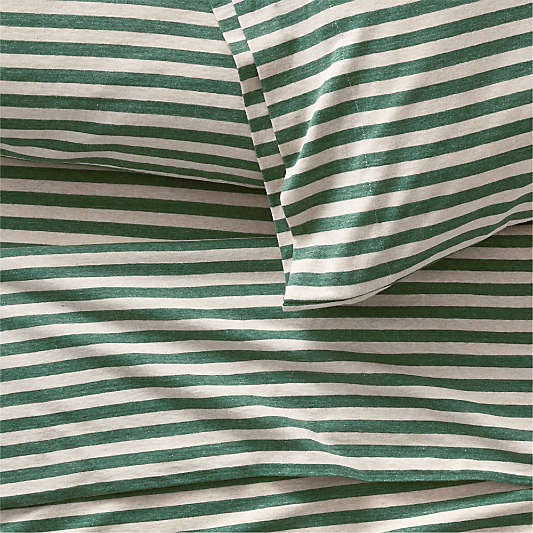 Comfy Tee Pine Green Stripe Organic Cotton Jersey Kids Sheet Set