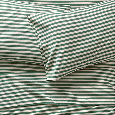 Kids Heathered Jersey Organic Green Striped Full Sheet Set
