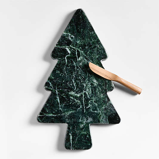 Green Tree Marble Serveboard with Spreader Set