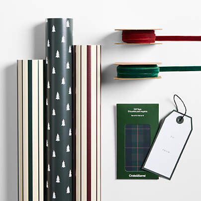 Green Trees & Stripes Holiday Gift Wrap Kit