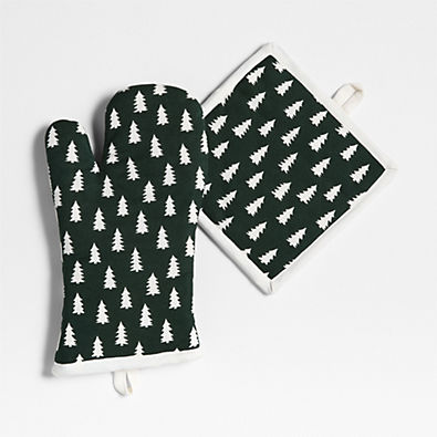 View Green Trees Organic Cotton Oven Mitt and Pot Holder Set details