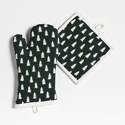 Green Trees Organic Cotton Oven Mitt and Pot Holder Set