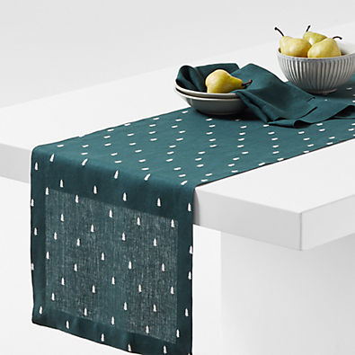 View Green Trees Embroidered 120" EUROPEAN FLAX ™-Certified Linen Table Runner details