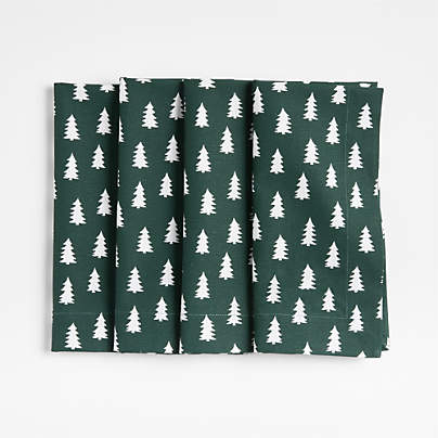Green Trees Embroidered Dinner Napkin, Set of 4