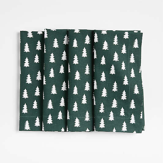 Green Trees Embroidered Dinner Napkin, Set of 4
