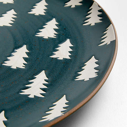 Green Trees Round Stoneware Platter