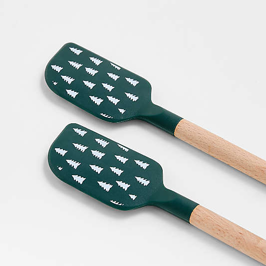 Green Trees Silicone and Wood Mini Spatulas, Set of 2