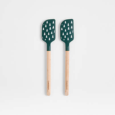 Green Trees Silicone and Wood Mini Spatulas, Set of 2