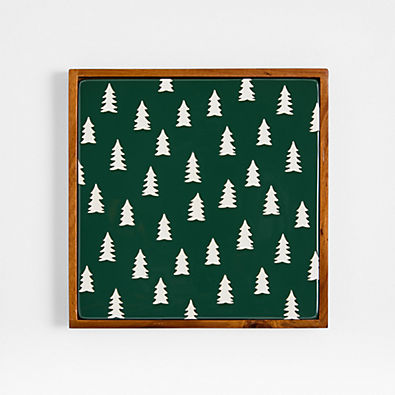 View Green Trees Stoneware with Acacia Wood Trivet details