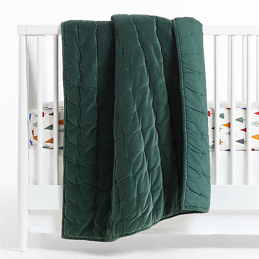 Green Velvet Baby Crib Quilt