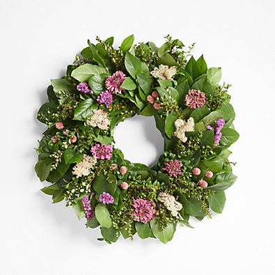 View Live Greenery, Lavender & Pink Statice Flower Wreath 22" details