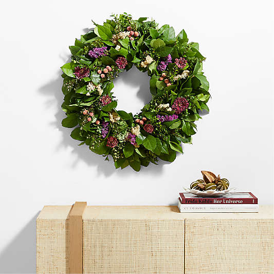 Live Greenery, Lavender & Pink Statice Flower Wreath 26"